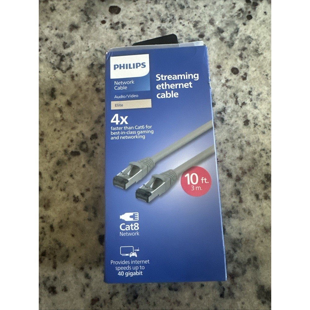 Philips 10ft Cat8 RJ45 Network Ethernet Cable 40Gbps Streaming Gaming - Gray